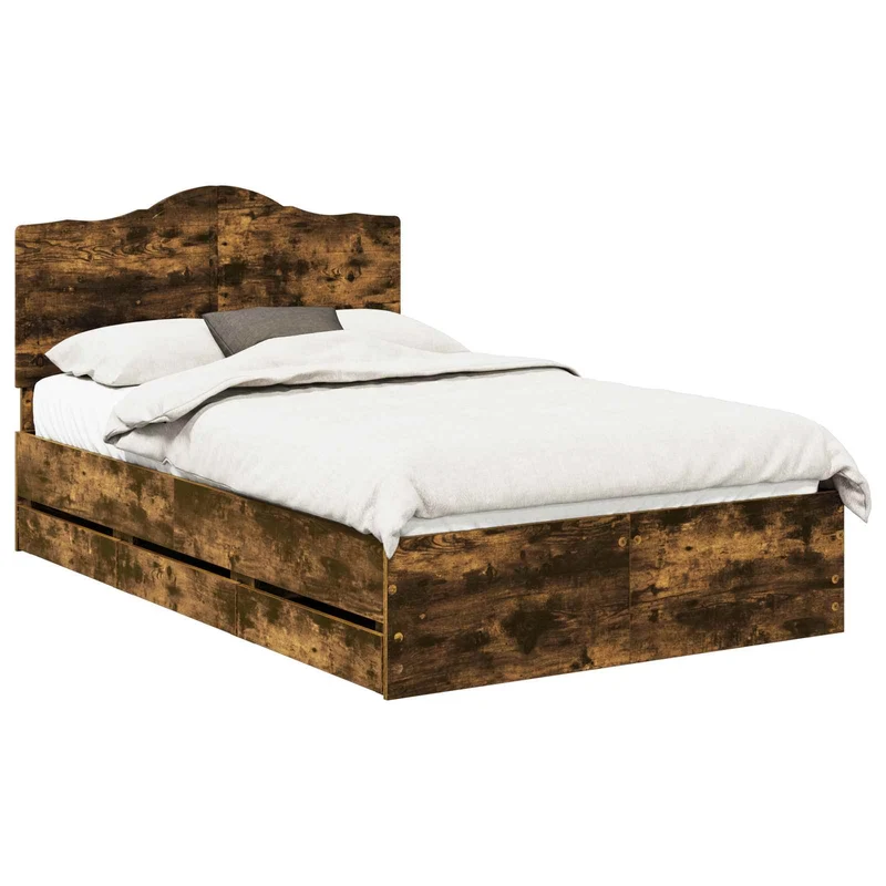 Bed Frame with Drawer Smoked Oak 135 x 190 cm Engineer Wood