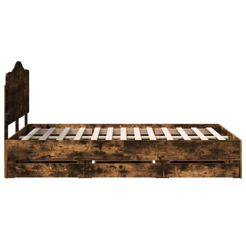 Bed Frame with Drawer Smoked Oak 120 x 200 cm Engineer Wood