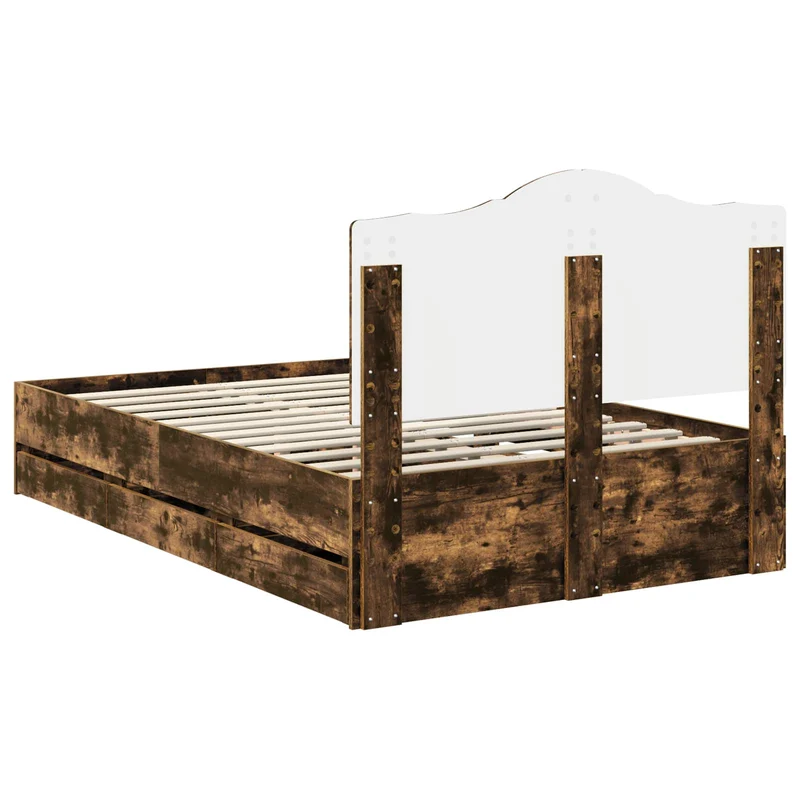 Bed Frame with Drawer Smoked Oak 120 x 200 cm Engineer Wood
