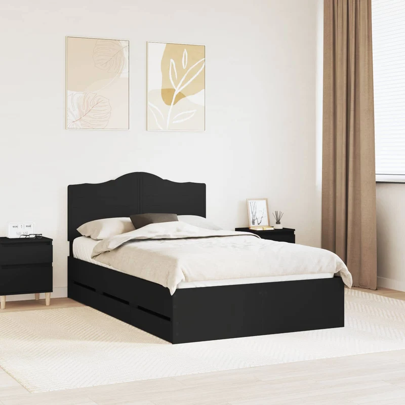 Bed Frame with Drawer Black 120 x 190 cm Engineer Wood