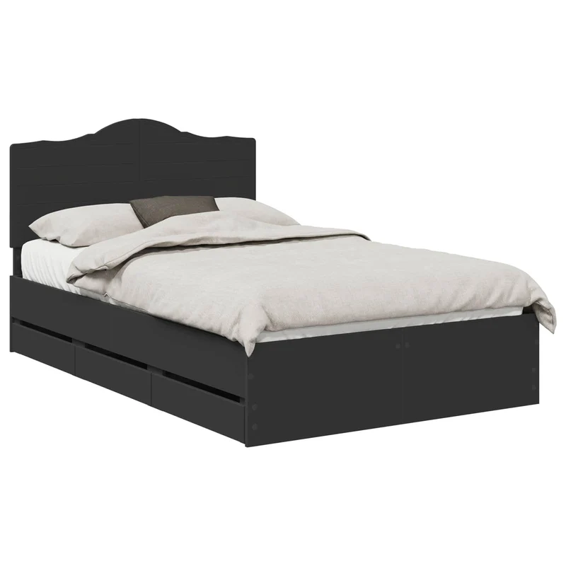 Bed Frame with Drawer Black 120 x 190 cm Engineer Wood