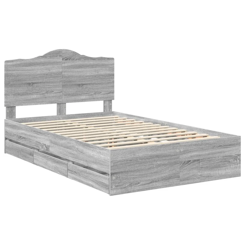 Bed Frame with Drawer Grey Sonoma 120 x 190 cm Engineer Wood