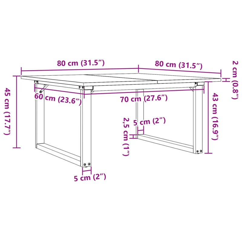 Coffee Table O-Frame 80x80x45 cm Solid Wood Pine and Steel