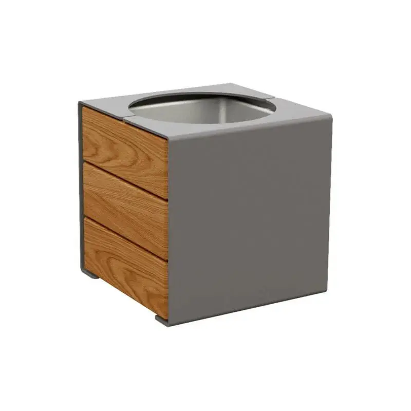Bac à palmier KUB acier et bois 450 x 450 x 450 mm, 2 faces bois exotique 22 mm, bac intérieur acier
