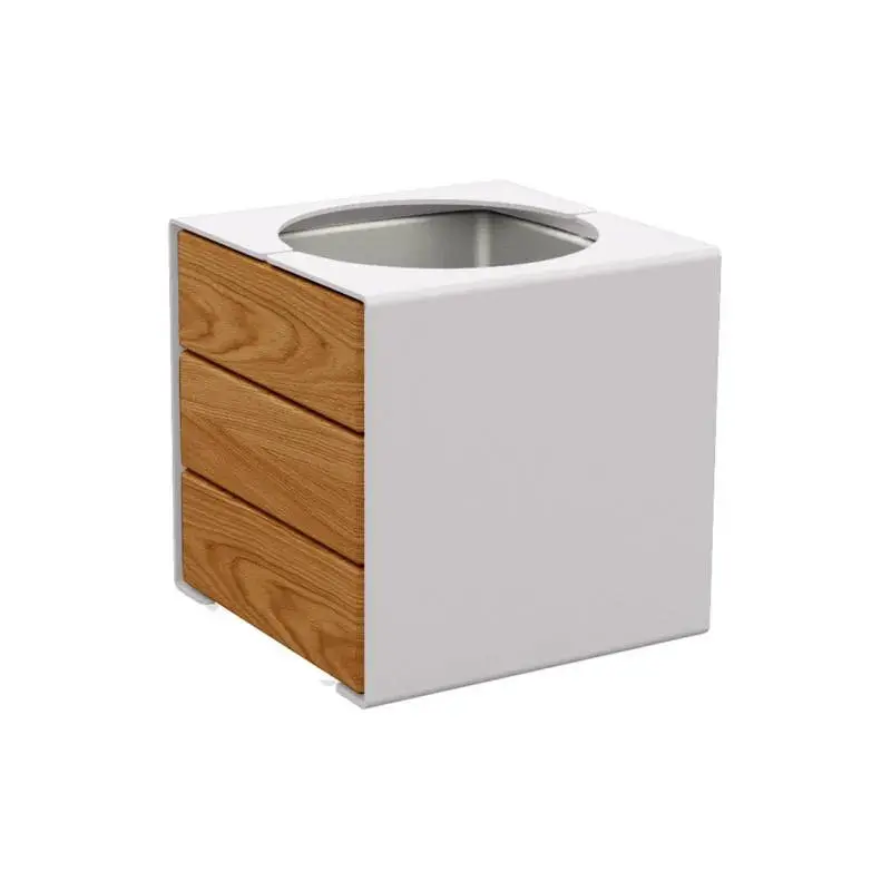 Bac à palmier KUB acier et bois 450 x 450 x 450 mm, 2 faces bois exotique 22 mm, bac intérieur acier