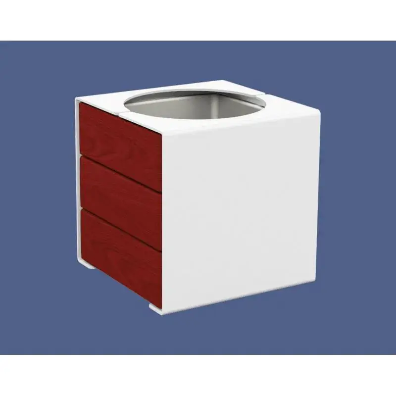 Bac à palmier KUB acier et bois 450 x 450 x 450 mm, 2 faces bois exotique 22 mm, bac intérieur acier