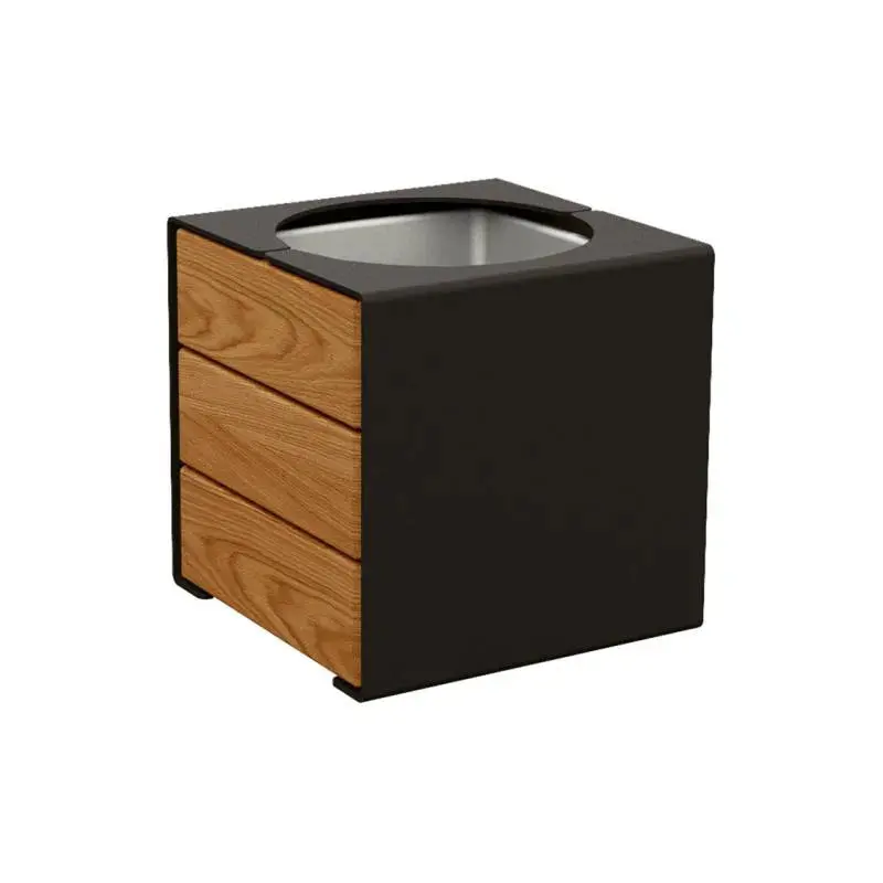 Bac à palmier KUB acier et bois 450 x 450 x 450 mm, 2 faces bois exotique 22 mm, bac intérieur acier
