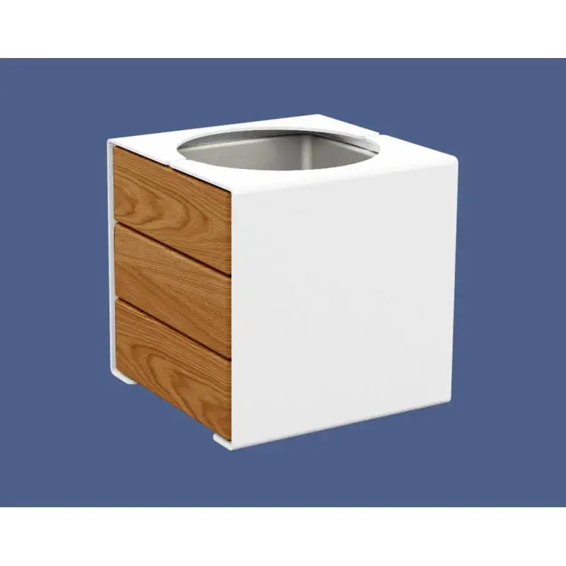 Bac à palmier KUB acier et bois 450 x 450 x 450 mm, 2 faces bois exotique 22 mm, bac intérieur acier