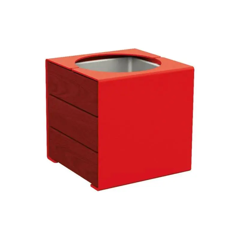 Bac à palmier KUB acier et bois 450 x 450 x 450 mm, 2 faces bois exotique 22 mm, bac intérieur acier