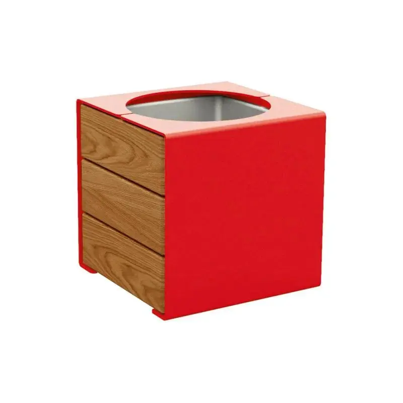 Bac à palmier KUB acier et bois 450 x 450 x 450 mm, 2 faces bois exotique 22 mm, bac intérieur acier