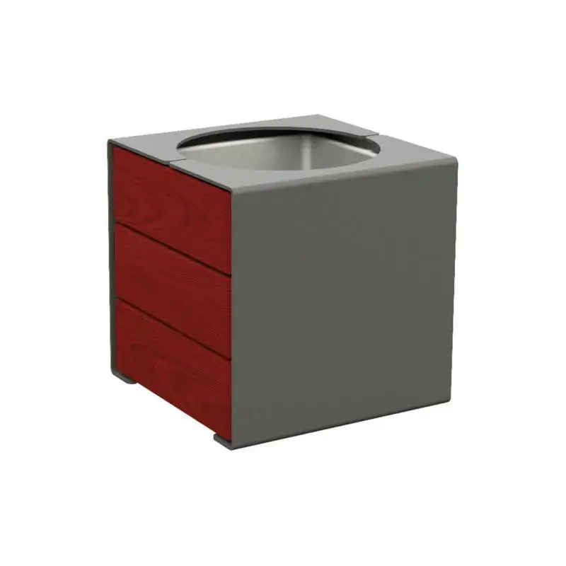 Bac à palmier KUB acier et bois 450 x 450 x 450 mm, 2 faces bois exotique 22 mm, bac intérieur acier