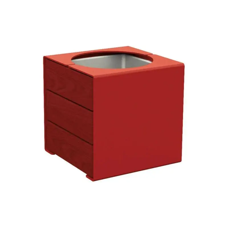Bac à palmier KUB acier et bois 450 x 450 x 450 mm, 2 faces bois exotique 22 mm, bac intérieur acier