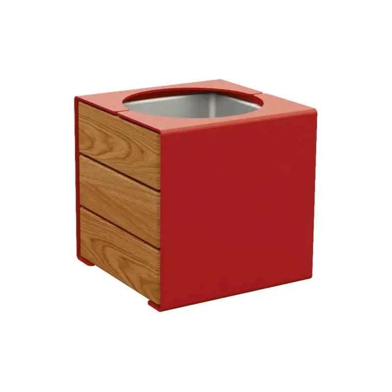 Bac à palmier KUB acier et bois 450 x 450 x 450 mm, 2 faces bois exotique 22 mm, bac intérieur acier