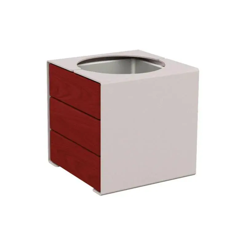 Bac à palmier KUB acier et bois 450 x 450 x 450 mm, 2 faces bois exotique 22 mm, bac intérieur acier