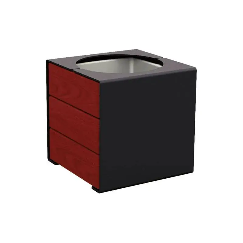 Bac à palmier KUB acier et bois 450 x 450 x 450 mm, 2 faces bois exotique 22 mm, bac intérieur acier