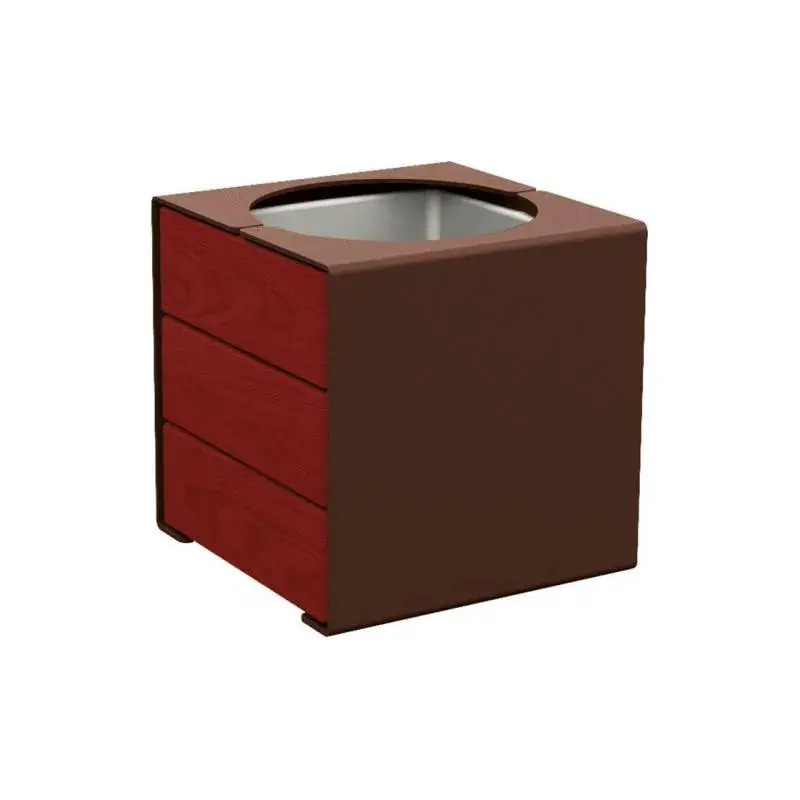 Bac à palmier KUB acier et bois 450 x 450 x 450 mm, 2 faces bois exotique 22 mm, bac intérieur acier