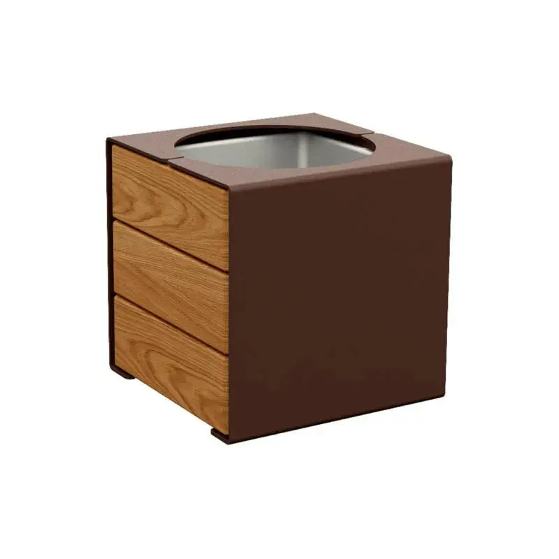 Bac à palmier KUB acier et bois 450 x 450 x 450 mm, 2 faces bois exotique 22 mm, bac intérieur acier