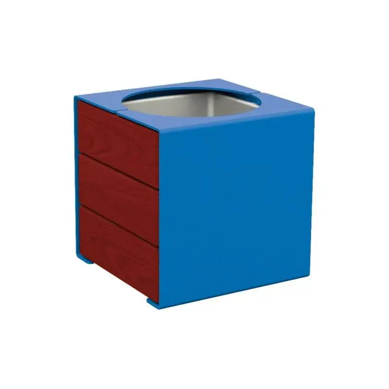 Bac à palmier KUB acier et bois 450 x 450 x 450 mm, 2 faces bois exotique 22 mm, bac intérieur acier