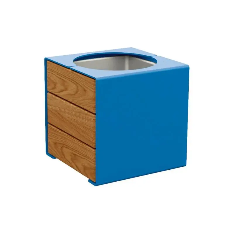 Bac à palmier KUB acier et bois 450 x 450 x 450 mm, 2 faces bois exotique 22 mm, bac intérieur acier