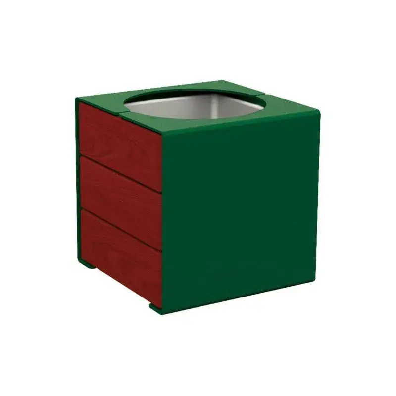 Bac à palmier KUB acier et bois 450 x 450 x 450 mm, 2 faces bois exotique 22 mm, bac intérieur acier