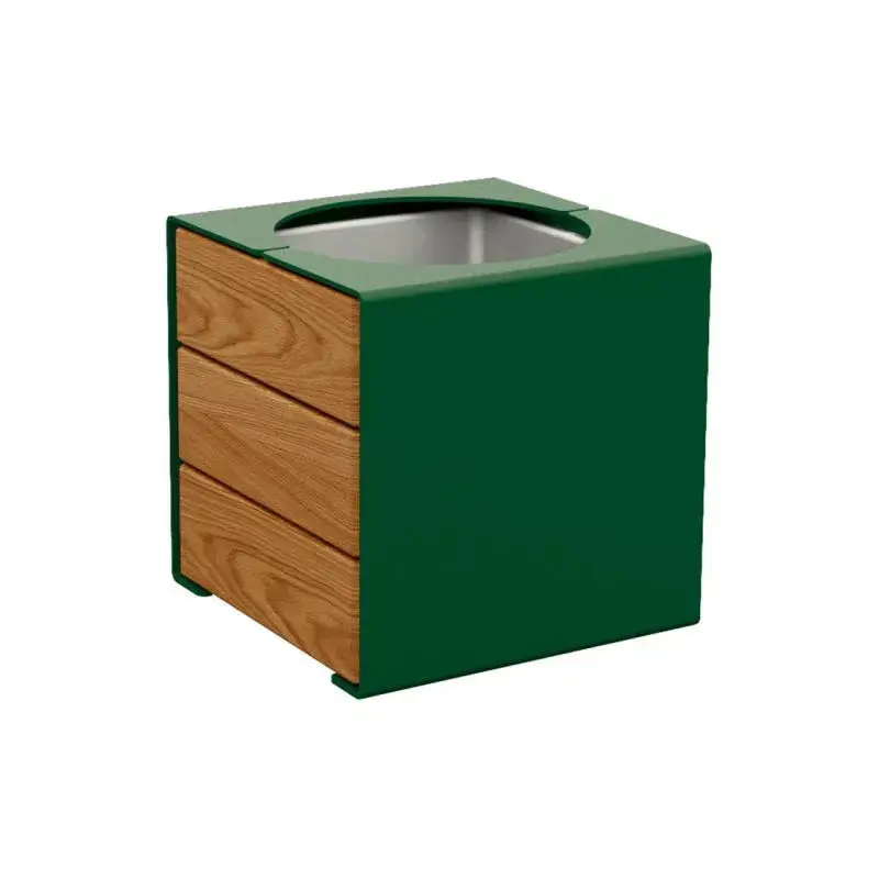 Bac à palmier KUB acier et bois 450 x 450 x 450 mm, 2 faces bois exotique 22 mm, bac intérieur acier