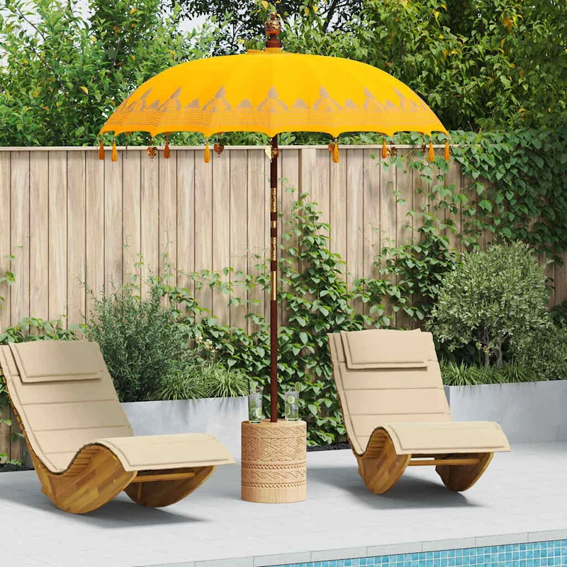 Balinese Parasol with Base Yellow 185 x 185 x 260 cm