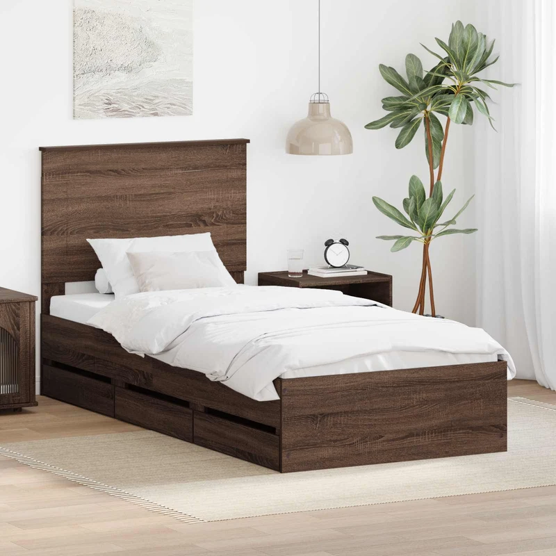 Bed Frame with Drawer Brown Oak 90 x 200 cm Engineer Wood