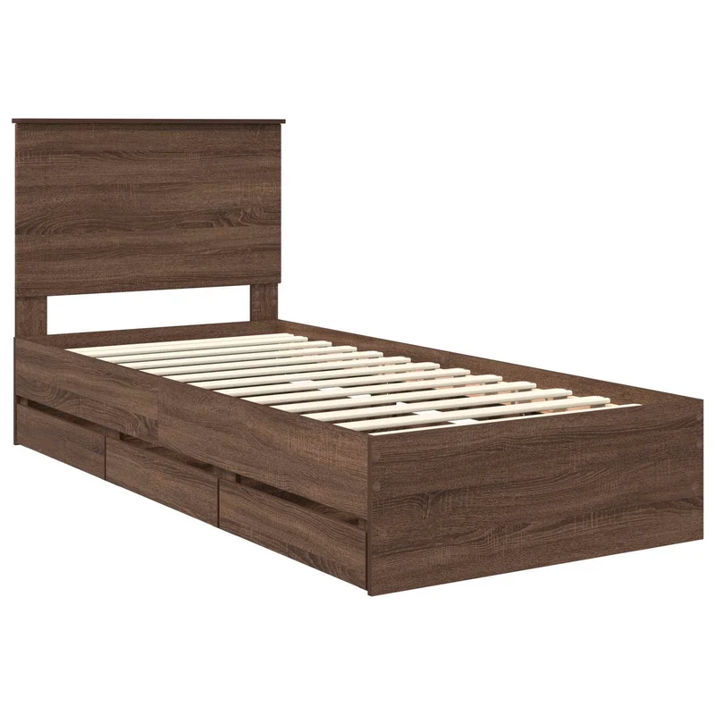 Bed Frame with Drawer Brown Oak 90 x 200 cm Engineer Wood