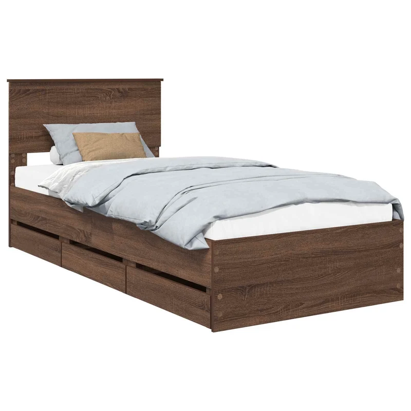 Bed Frame with Drawer Brown Oak 90 x 200 cm Engineer Wood