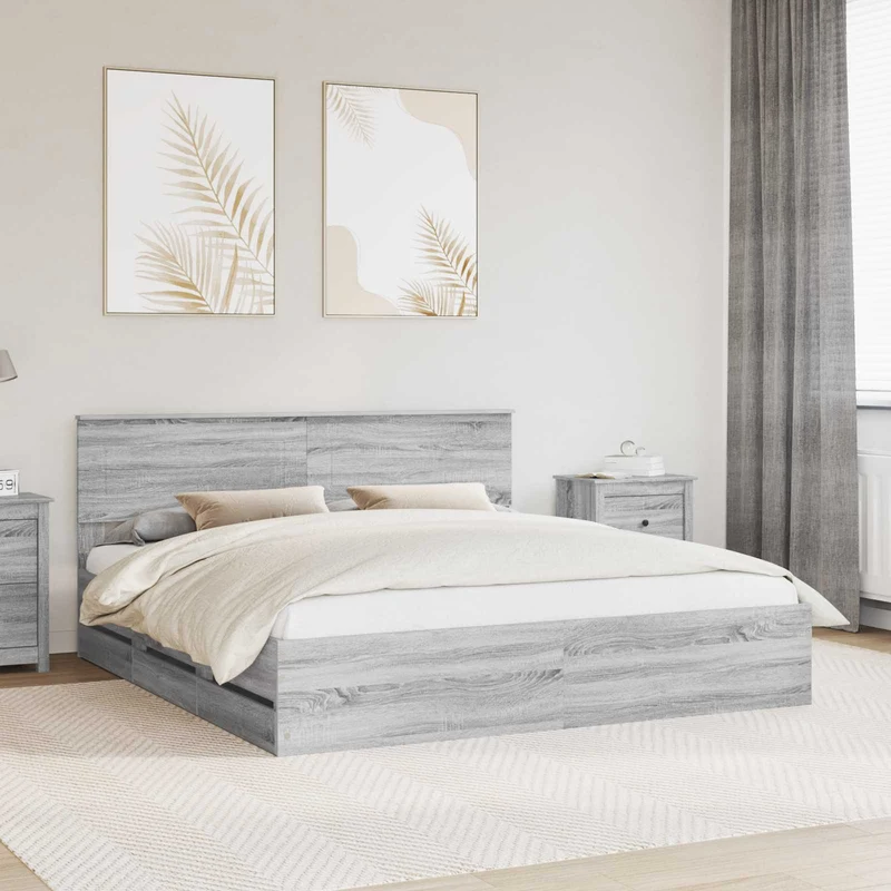 Bed Frame with Drawer Grey Sonoma 180 x 200 cm Engineer Wood