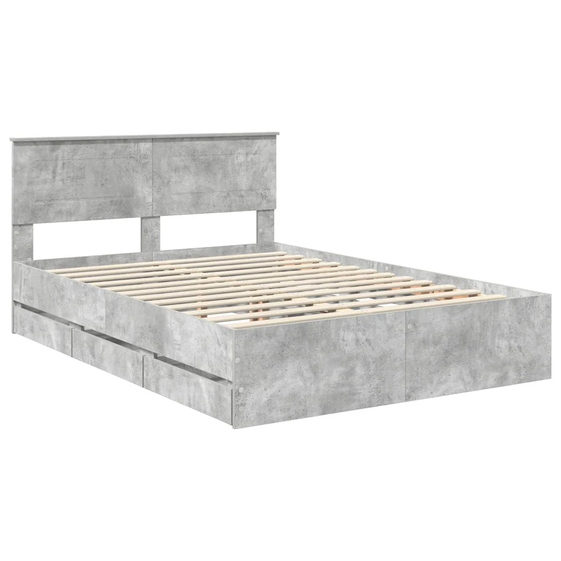 Bed Frame with Drawer Concrete Grey 160 x 200 cm Engineer Wood