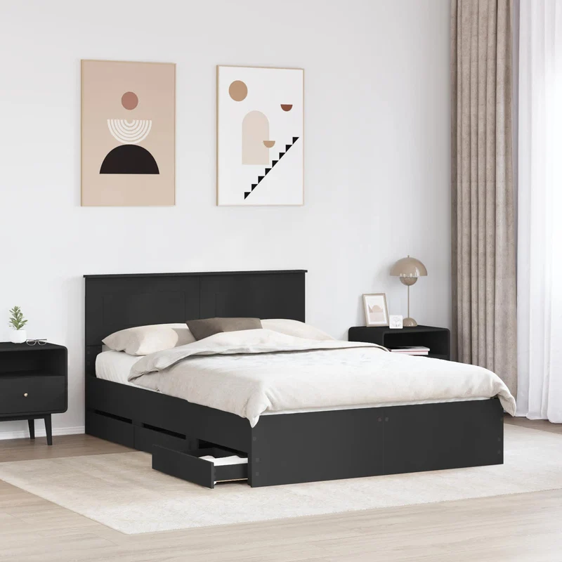 Bed Frame with Drawer Black 150 x 200 cm Engineer Wood