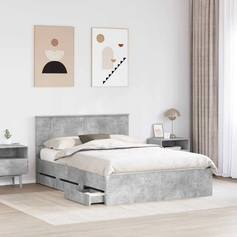 Bed Frame with Drawer Concrete Grey 150 x 200 cm Engineer Wood