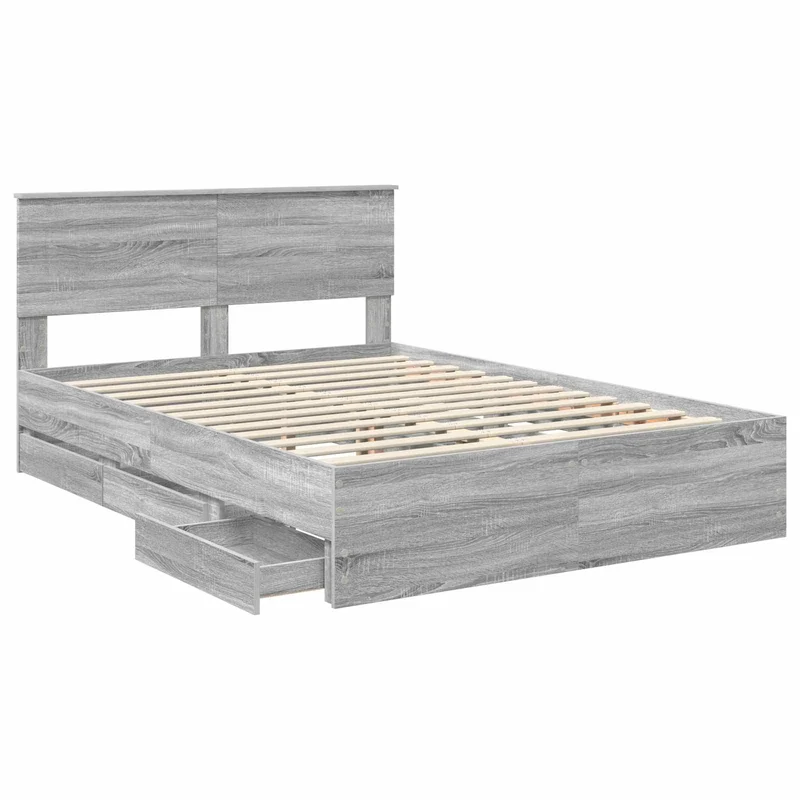 Bed Frame with Drawer Grey Sonoma 150 x 200 cm Engineer Wood