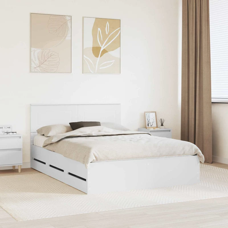 Bed Frame with Drawer White 140 x 190 cm Engineer Wood