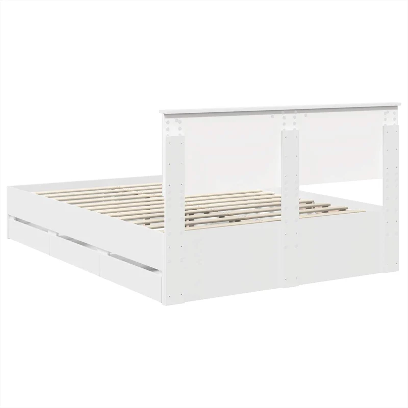 Bed Frame with Drawer White 140 x 190 cm Engineer Wood
