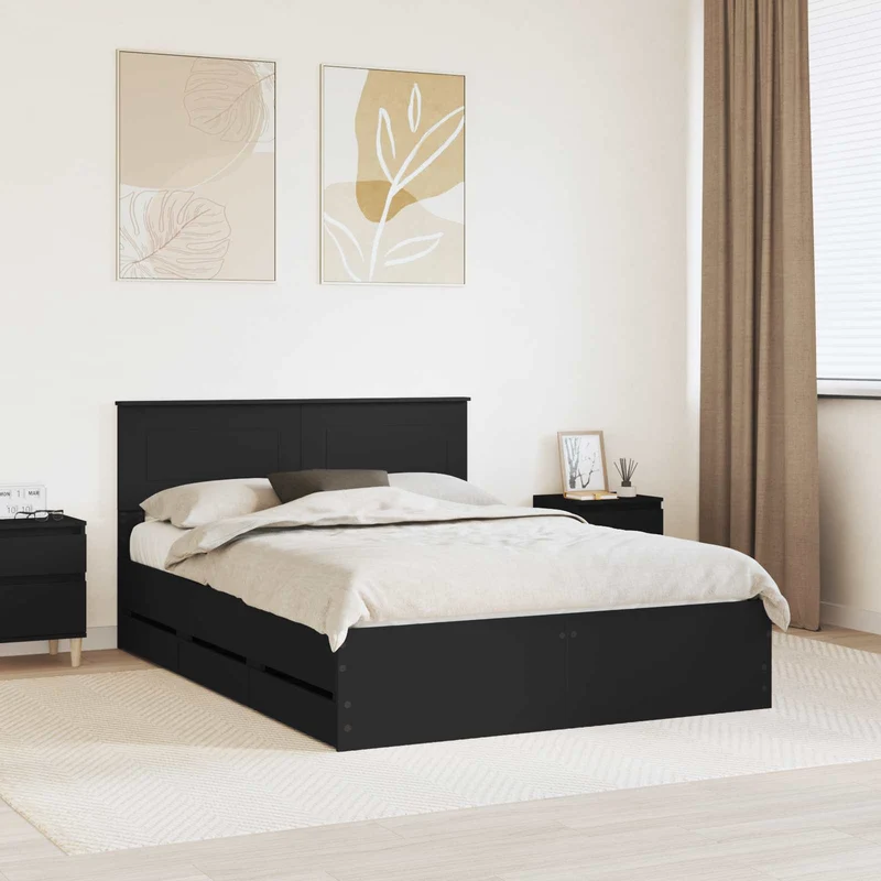 Bed Frame with Drawer Black 140 x 190 cm Engineer Wood