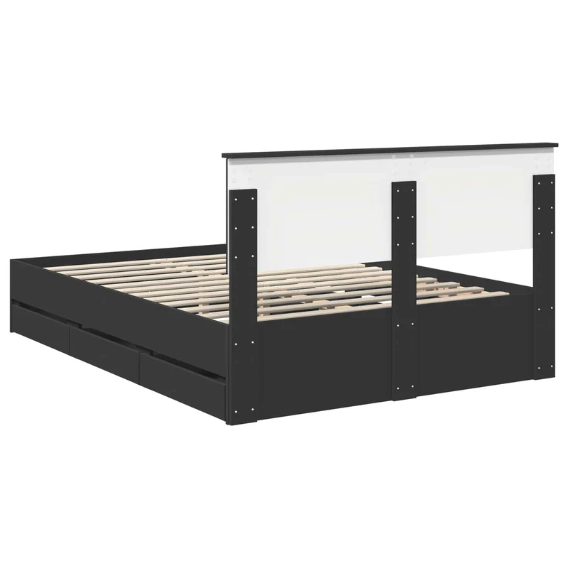 Bed Frame with Drawer Black 140 x 190 cm Engineer Wood