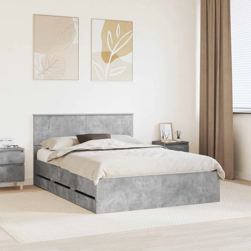 Bed Frame with Drawer Concrete Grey 140 x 190 cm Engineer Wood