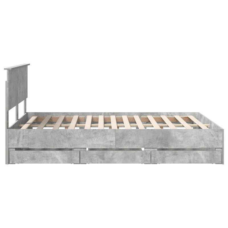 Bed Frame with Drawer Concrete Grey 140 x 190 cm Engineer Wood