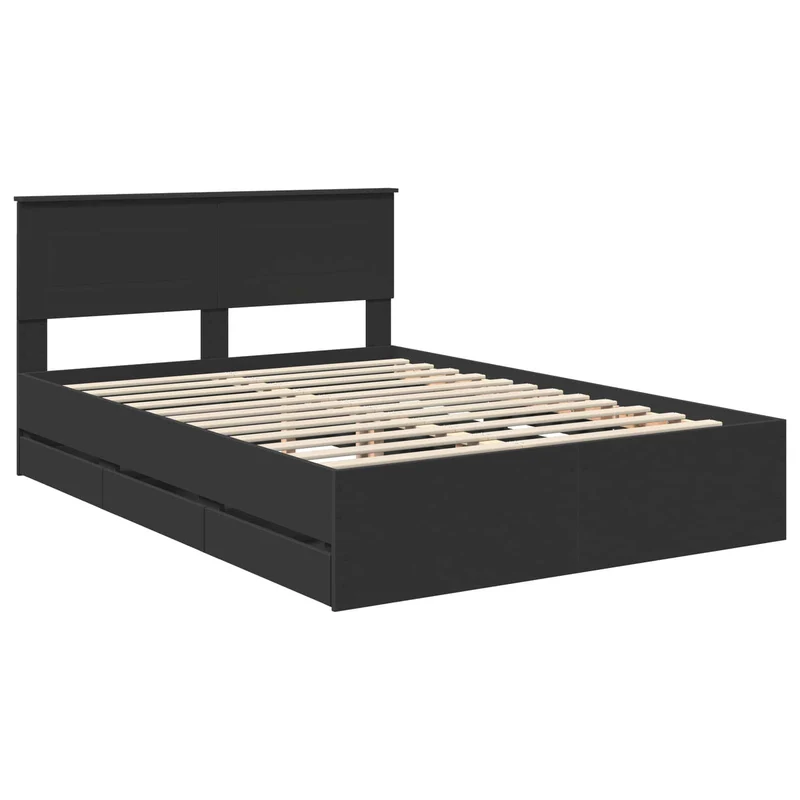 Bed Frame with Drawer Black 140 x 200 cm Engineer Wood