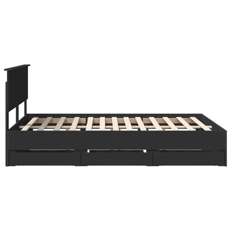 Bed Frame with Drawer Black 140 x 200 cm Engineer Wood