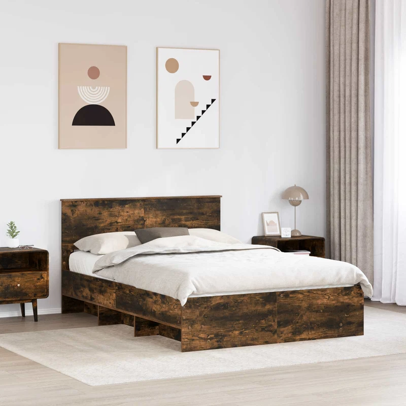 Bed Frame Smoked Oak 140 x 200 cm Engineered Wood