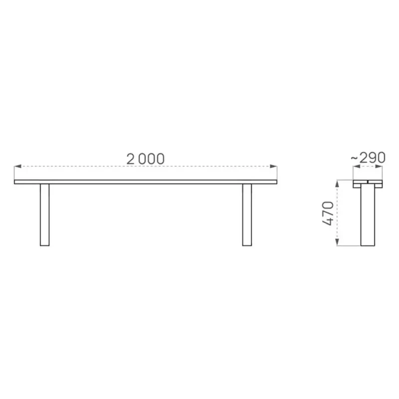 Banquette en bois Turin 2 000 mm, bois résineux autoclave classe 4, assise 470 mm, à sceller