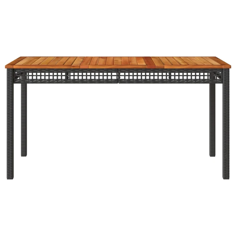 Garden Table Black 140x80x75 cm Poly Rattan Acacia Wood