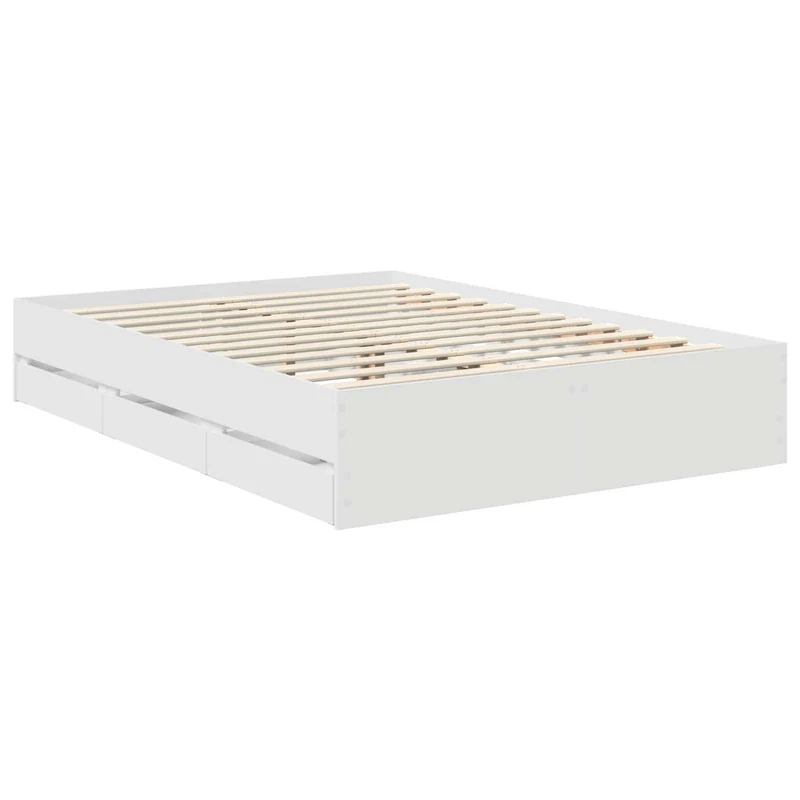 Bed Frame with Drawer White 140 x 190 cm Engineer Wood