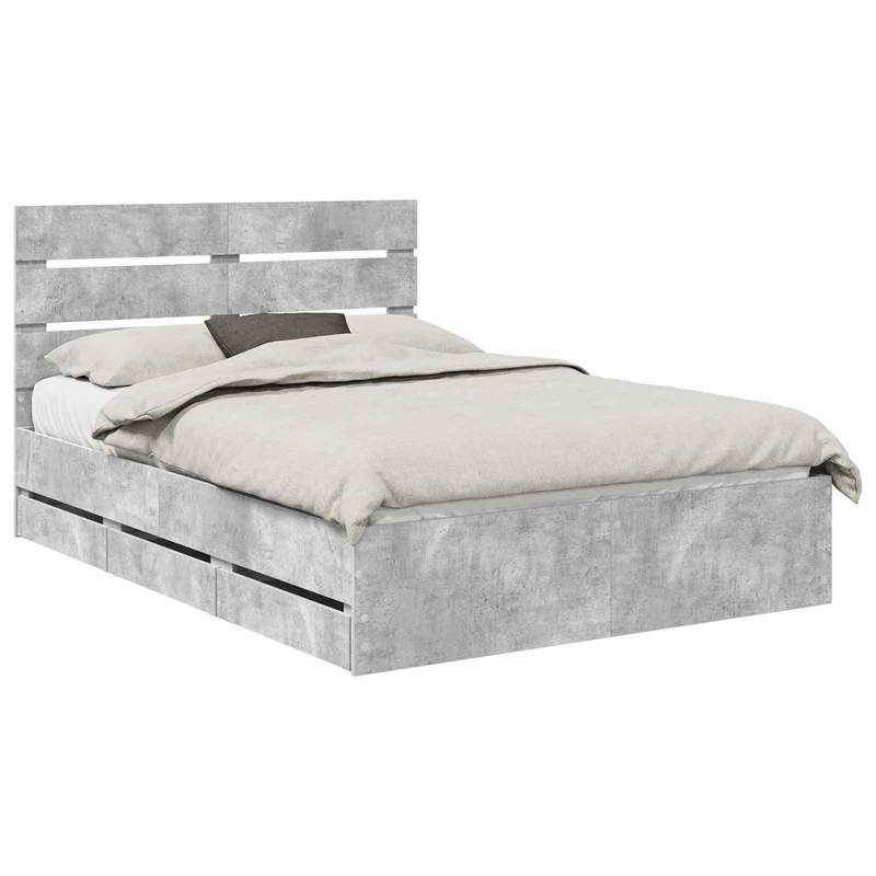 Bed Frame with Drawer Concrete Grey 140 x 190 cm Engineer Wood