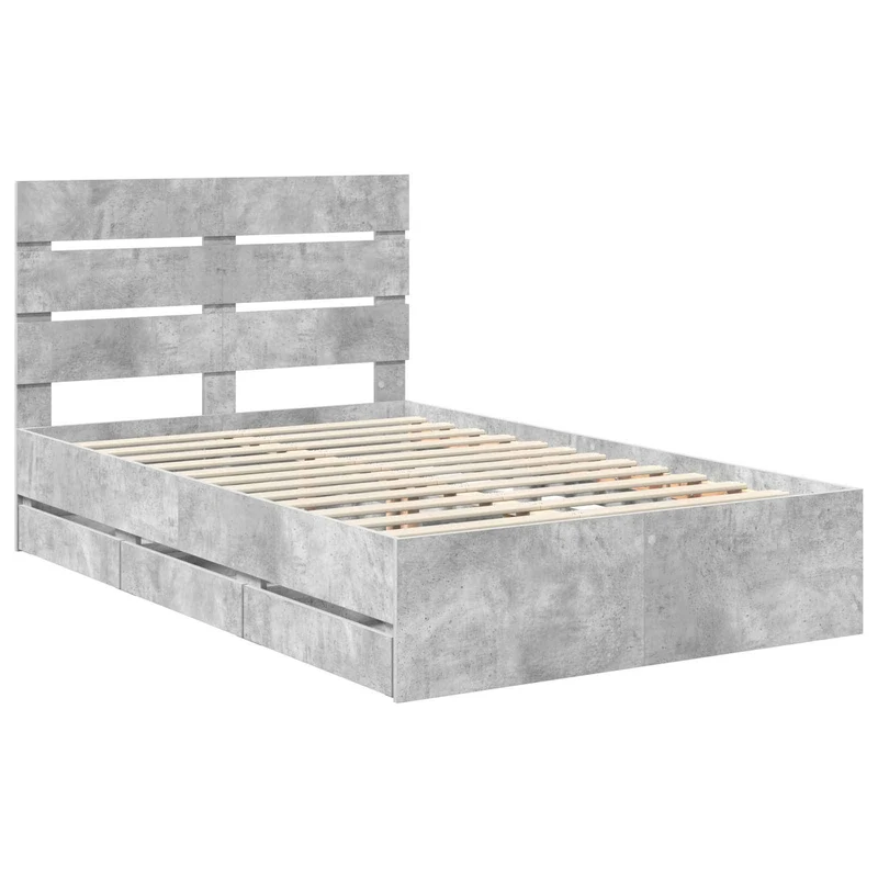 Bed Frame with Drawer Concrete Grey 135 x 190 cm Engineer Wood