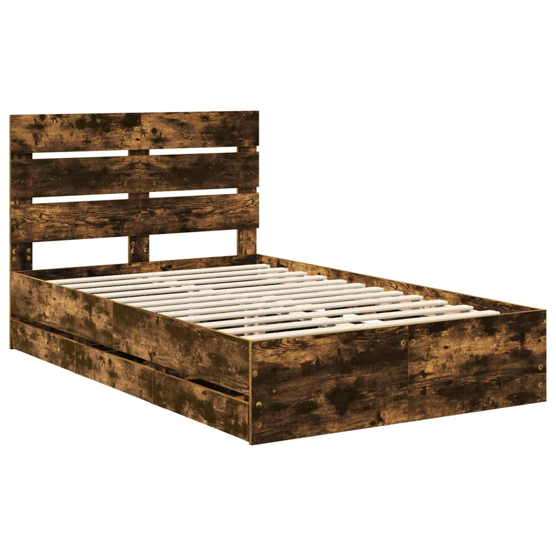 Bed Frame with Drawer Smoked Oak 135 x 190 cm Engineer Wood