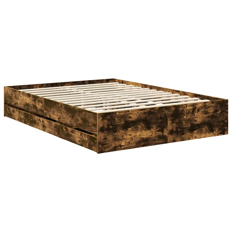 Bed Frame with Drawer Smoked Oak 135 x 190 cm Engineer Wood